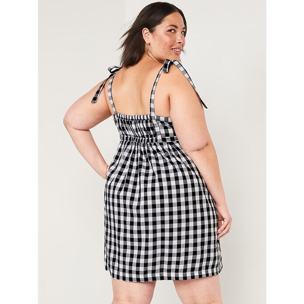 NWT Women's Black White Fit & Flare Tie-Front Smocked Printed Mini Cami Dress 4X